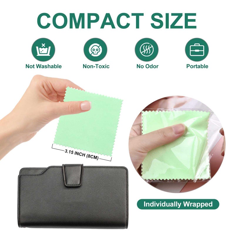 SEVENWELL 50pcs Jewelry Cleaning Cloth Green Polishing Cloth for Sterling Silver Gold Platinum Small Silver Polish 8x8cm - Image 2